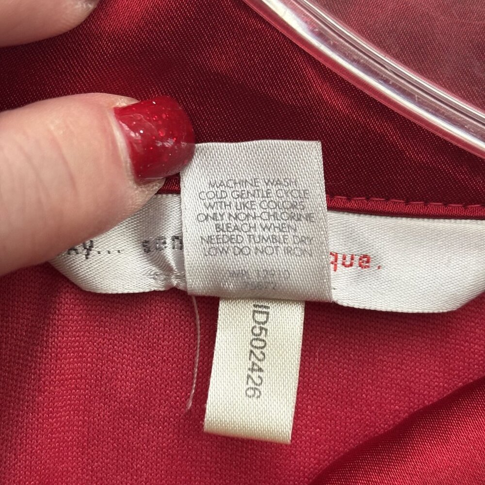 Vintage Cacique Red Crushed Velvet Long Sleeve Button-Up Tunic Made In Hong Kong - Picture 5 of 11